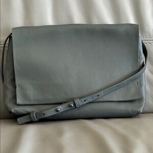 Massimo Dutti Gray Lambskin Leather Crossbody Bag